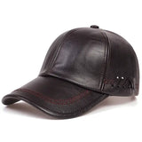 Unisex Winter Leather Baseball Cap Type Solid Warm Autumn Headwear - brown / Adjustable
