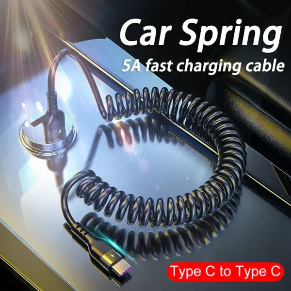 Type C 66W Spring Telescopic Cable PVC for Car 5A Fast Charging