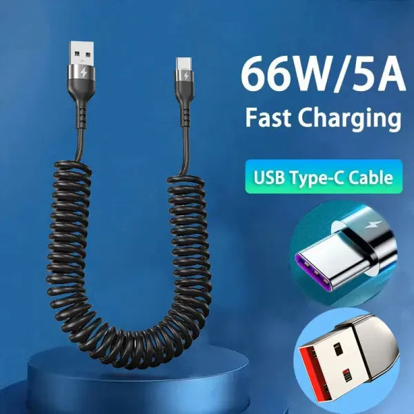 Type C 66W Spring Telescopic Cable PVC for Car 5A Fast Charging - USB Type-C / 2m