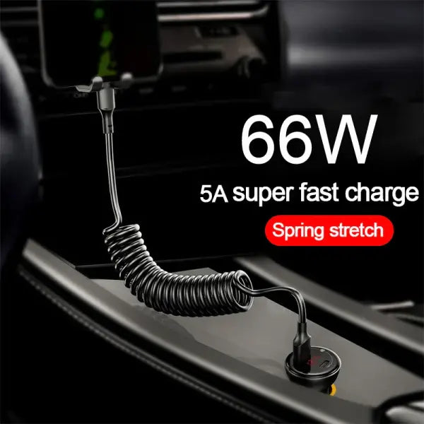 Type C 66W Spring Telescopic Cable PVC for Car 5A Fast Charging