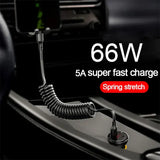 Type C 66W Spring Telescopic Cable PVC for Car 5A Fast Charging