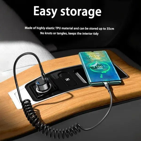 Type C 66W Spring Telescopic Cable PVC for Car 5A Fast Charging