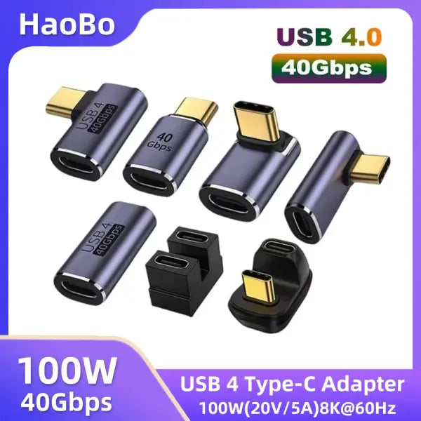 USB4.0 40Gbps OTG type C 90 degree Adapter 100W 5A USB C to Type C Fast Charging Converter USB C Data Adapter