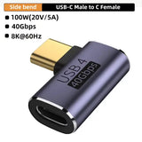 USB4.0 40Gbps OTG type C 90 degree Adapter 100W 5A USB C to Type C Fast Charging Converter USB C Data Adapter
