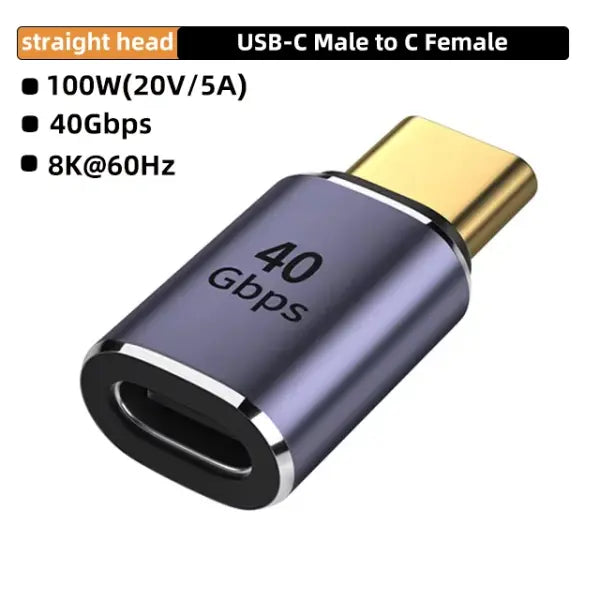 USB4.0 40Gbps OTG type C 90 degree Adapter 100W 5A USB C to Type C Fast Charging Converter USB C Data Adapter