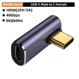 USB4.0 40Gbps OTG type C 90 degree Adapter 100W 5A USB C to Type C Fast Charging Converter USB C Data Adapter