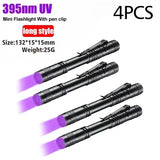 UV Flashlight 395nm Ultraviolet Torch With Pen Clip Portable AAA Batteries Used Violet Light Pet Urine Scorpion