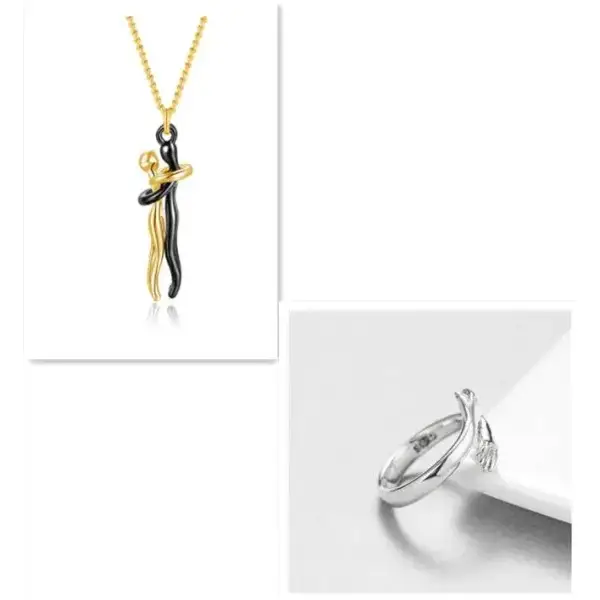 Gold and black pendant necklace with romantic dancing couple design for Valentine’s Day gifts