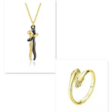 Gold and black pendant love necklace with matching hug ring for Valentine’s Day gifts