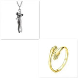 Silver pendant necklace with gold ring, romantic Valentine’s Day couple jewelry