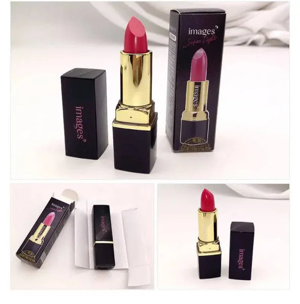Pink moisturizing lip gloss lipstick in black gold tube and box
