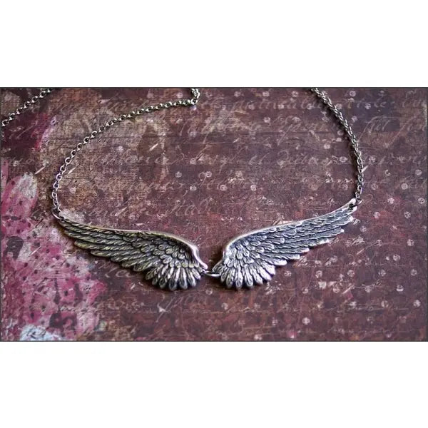 Vintage Angel Wings Feather Choker Big Pendant Aesthetic Necklace - 1