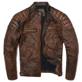 Vintage Camel Yellow Genuine Leather Jacket – Slim Fit Cowhide Motorcycle Biker Coat - Himpall