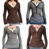 Vintage Lace Patchwork Cotton T-Shirt - Korean Fashion Fairy Grunge Y2K Top for Spring & Autumn