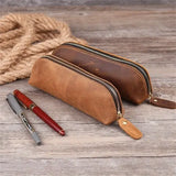 Vintage leather pencil glasses box for secure stationery storage
