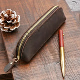Vintage leather pencil glasses box for secure stationery storage