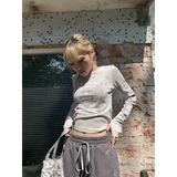 Slim Fit Knit White O Neck Short Clothing Length Women Clothes Y2K - Gray / M
