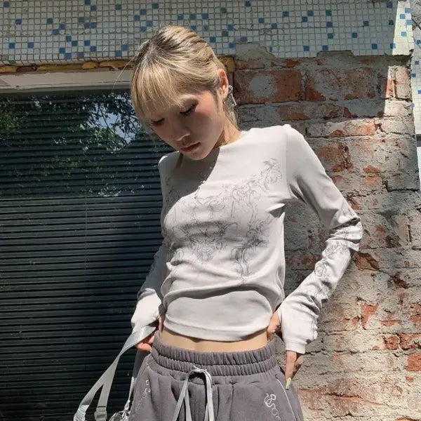 Slim Fit Knit White O Neck Short Clothing Length Women Clothes Y2K