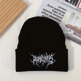 Unisex Gothic Street Punk Knit Winter Beanies Hats - WHITE