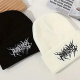 Unisex Gothic Street Punk Knit Winter Beanies Hats - WHITE