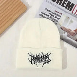 Unisex Gothic Street Punk Knit Winter Beanies Hats - WHITE