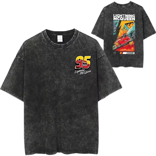 Vintage Lightning McQueen Cars Hand Wash Cotton Broadcloth Tee - 1 / L