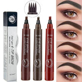 Waterproof brow pen with four-pronged tip in three brown shades for precision and long-lasting brow definition