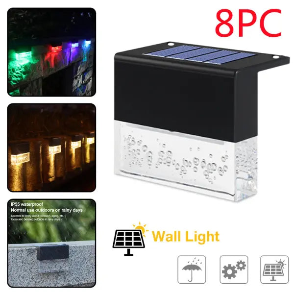 Waterproof New RGB LED Solar Light Step Fence Light - Black 8PC