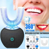 U-shaped waterproof toothbrush with blue LED and 360-degree cleaning for ultimate protection in wet conditions