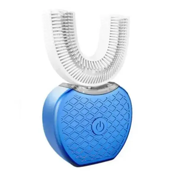 U-shaped waterproof toothbrush with blue diamond base and silicone bristles for ultimate protection in wet conditions