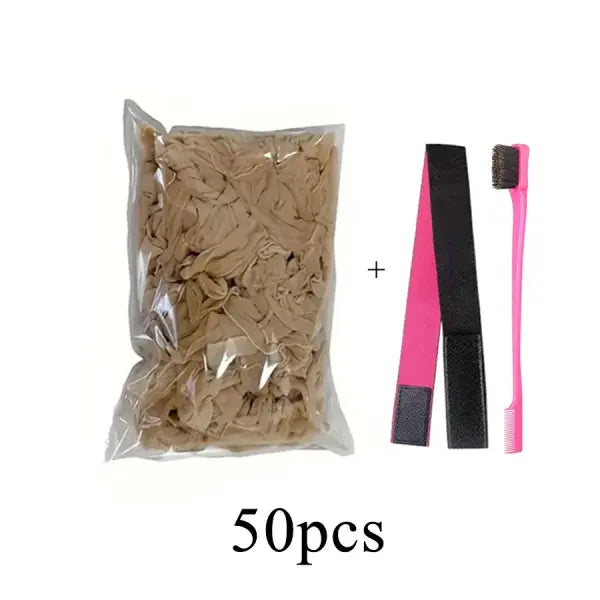 Wholesale HD Wig Caps Stretchy Lace Hair Nets Weave in Light Brown - 50pcs