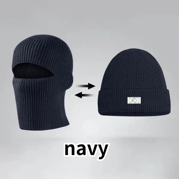 Arthmix 2 in1 Mask Beanies Knitted Balaclava Winter Ski Bonnet - navy