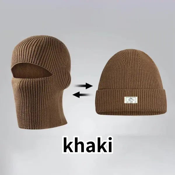 Arthmix 2 in1 Mask Beanies Knitted Balaclava Winter Ski Bonnet - khaki