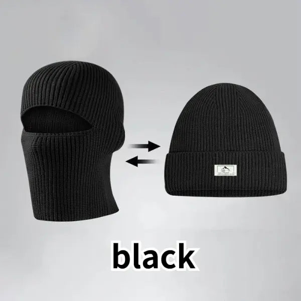 Arthmix 2 in1 Mask Beanies Knitted Balaclava Winter Ski Bonnet - black