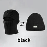 Arthmix 2 in1 Mask Beanies Knitted Balaclava Winter Ski Bonnet - black