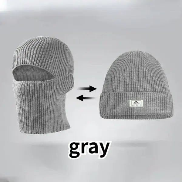 Arthmix 2 in1 Mask Beanies Knitted Balaclava Winter Ski Bonnet - gray