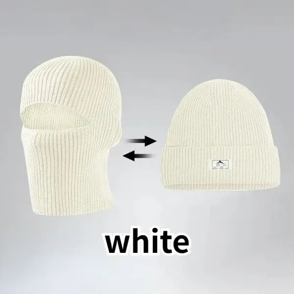 Arthmix 2 in1 Mask Beanies Knitted Balaclava Winter Ski Bonnet - white