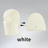 Arthmix 2 in1 Mask Beanies Knitted Balaclava Winter Ski Bonnet - white