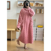 Women’s Winter Flannel Nightgown: Thickened Warm Jacquard Sleepwear with Double Pockets