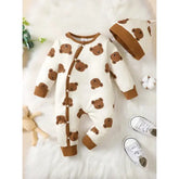 Winter Baby Romper – Bear Print Long Sleeve Button-Up One-Piece for Newborn Infant Boys - YCJ122305301 / 9-12M