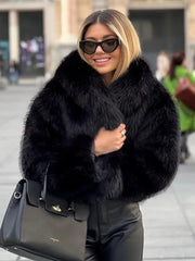 Winter Plush Coat with Thicken Lapel Stylish Long Sleeve Outwear - Himpall
