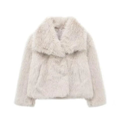 Winter Plush Coat with Thicken Lapel Stylish Long Sleeve Outwear - Himpall