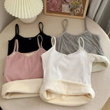 Winter warm sleeveless crop thermal undershirt in black, pink, white, gray