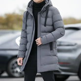 Winter Warm Windproof Long Hooded Jacket for Men in Solid Color - Himpall