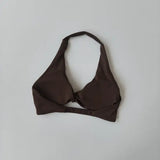 Wire-Free Push-Up Sports Bra Halter Neck Sexy Fitness Yoga Top - Coffee / M