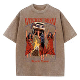 Witches Brew Coffee Black Magic Washed Retro Mens T Shirt - Brown / XL