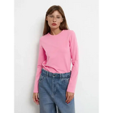 Women Loose Fit Pure Cotton Knitted Tee for Spring Autumn - Pink / XXL