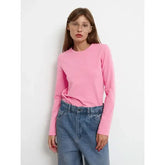 Women Loose Fit Pure Cotton Knitted Tee for Spring Autumn