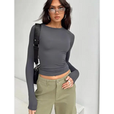 Women’s Slim Fit Long Sleeve T-Shirt - Casual Spring Autumn Pullover & Streetwear Base Tee