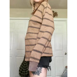Women Fairy Grunge Knit Black Striped Long Sleeve Y2K Slim Top
